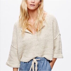 Free People Daybreak Cream V-Neck Chunky Knit Sweater size S